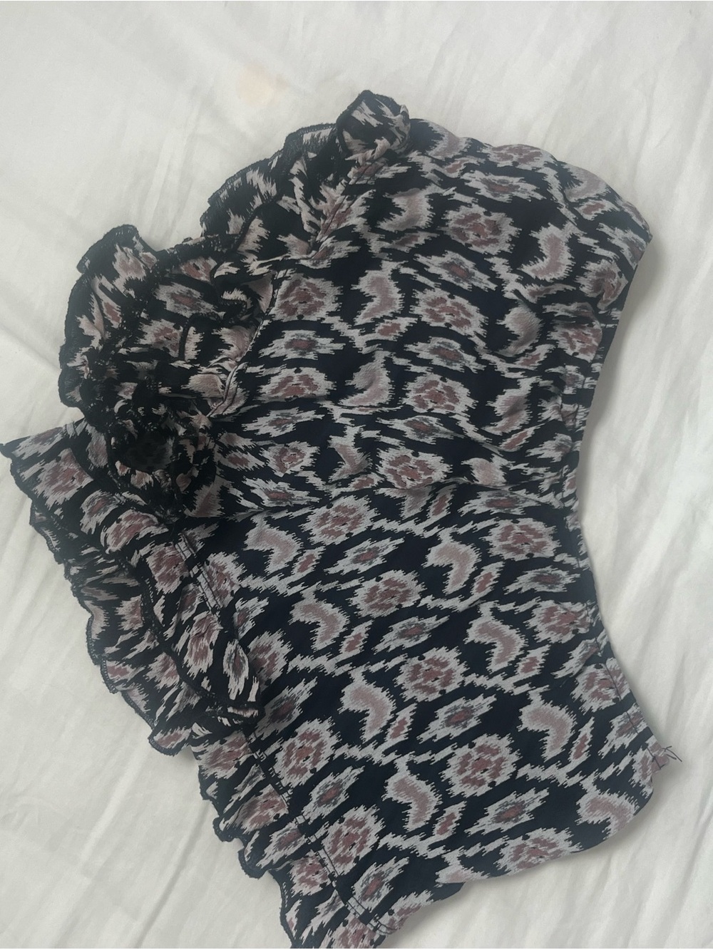 Brandy Melville Black and Taupe Patterned Smocked Shorts